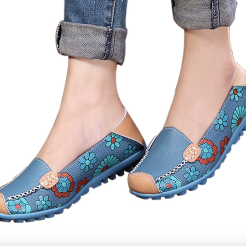 Stainlizard Sz 8 Blue Floral Leather Moccasins